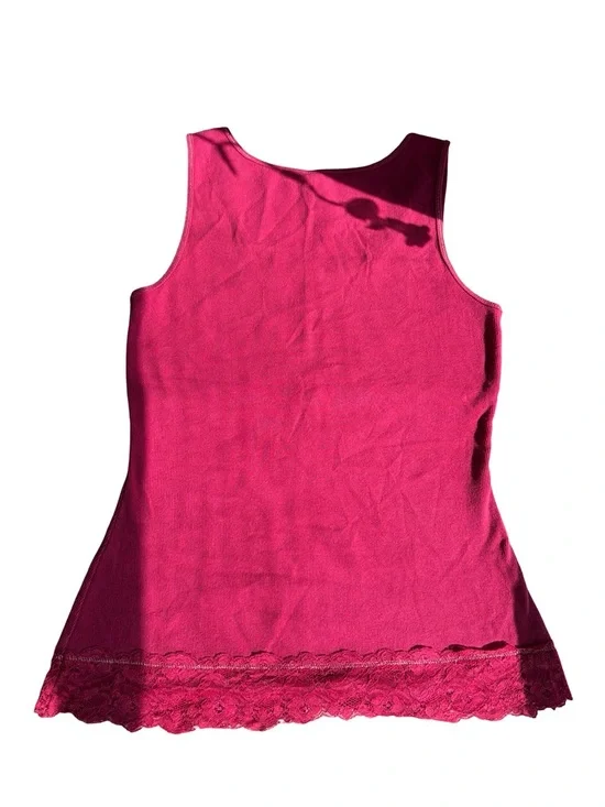 Vintage Y2K Gitano Hot Pink Lace-Trim Tank Top - Picture 7 of 7